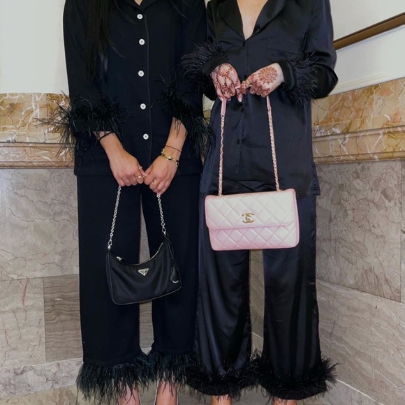 Olivia von Halle 100% Silk Black Faux Fur Trim Pajamas Size S - Picture 9 of 11